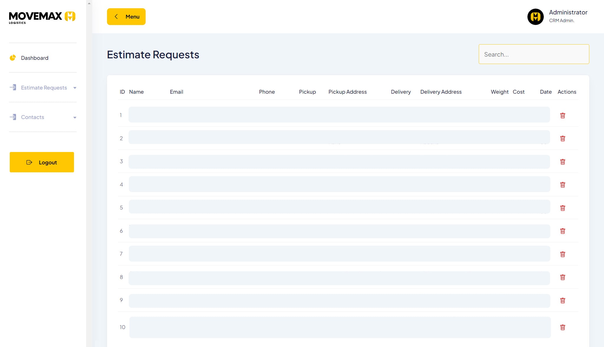 Estimate Requests Dashboard