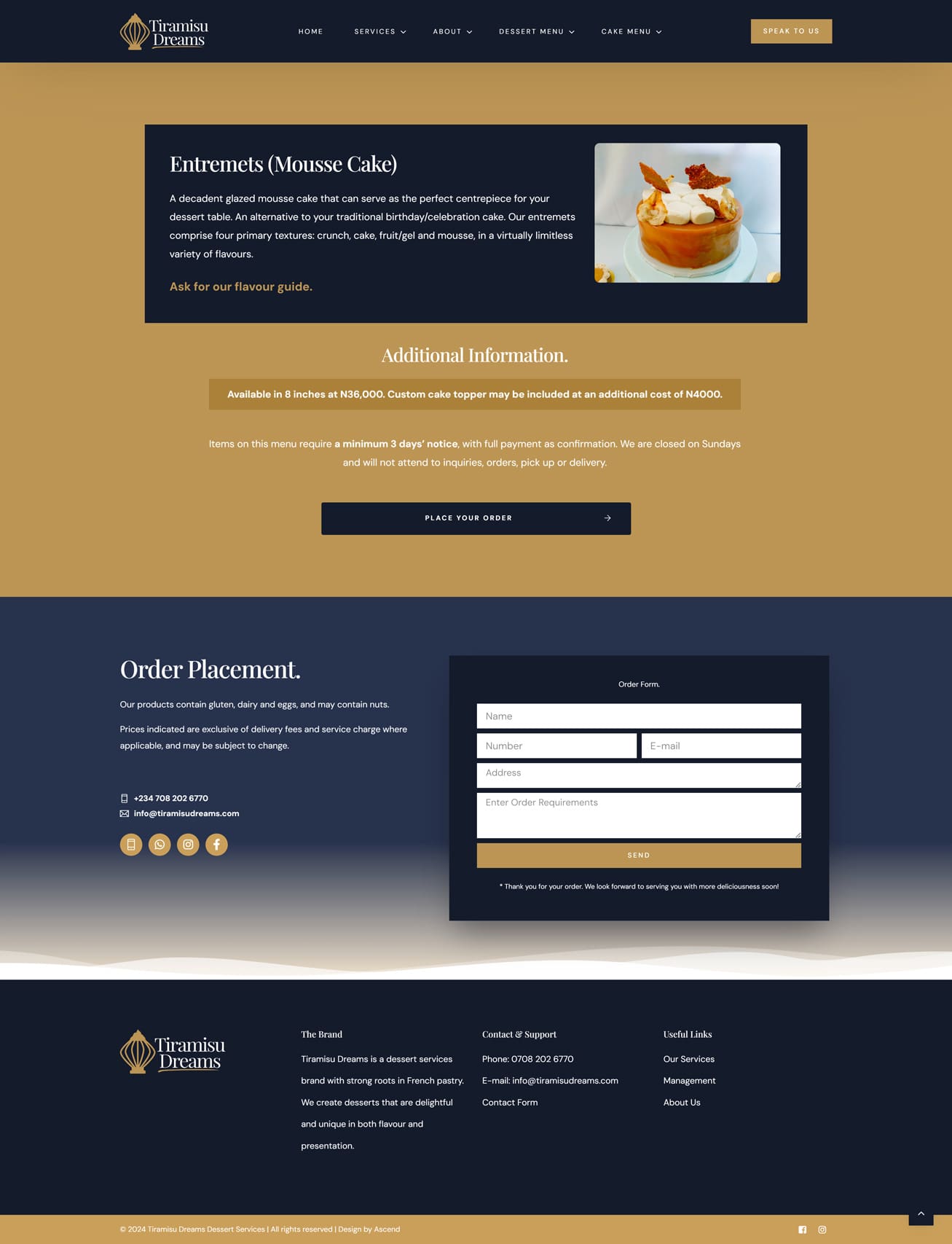 Tiramisu Dreams Menu