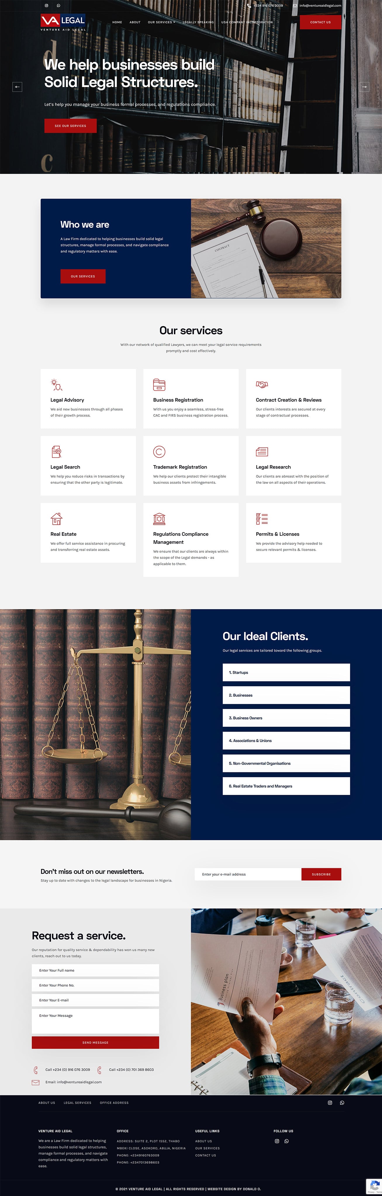 Venture Aid Legal Landing Page