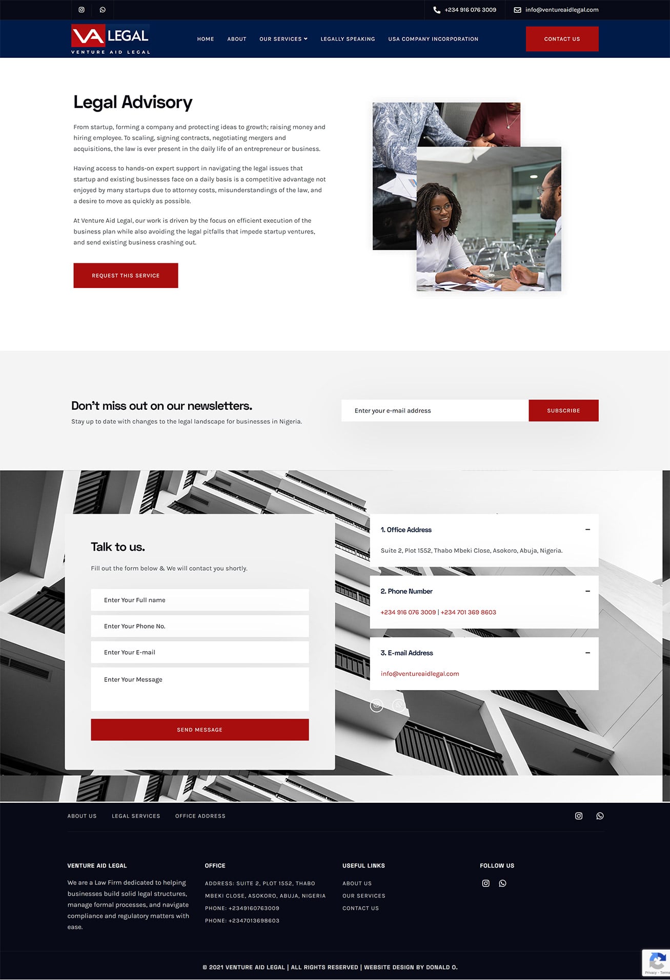 Venture Aid Legal Services Page